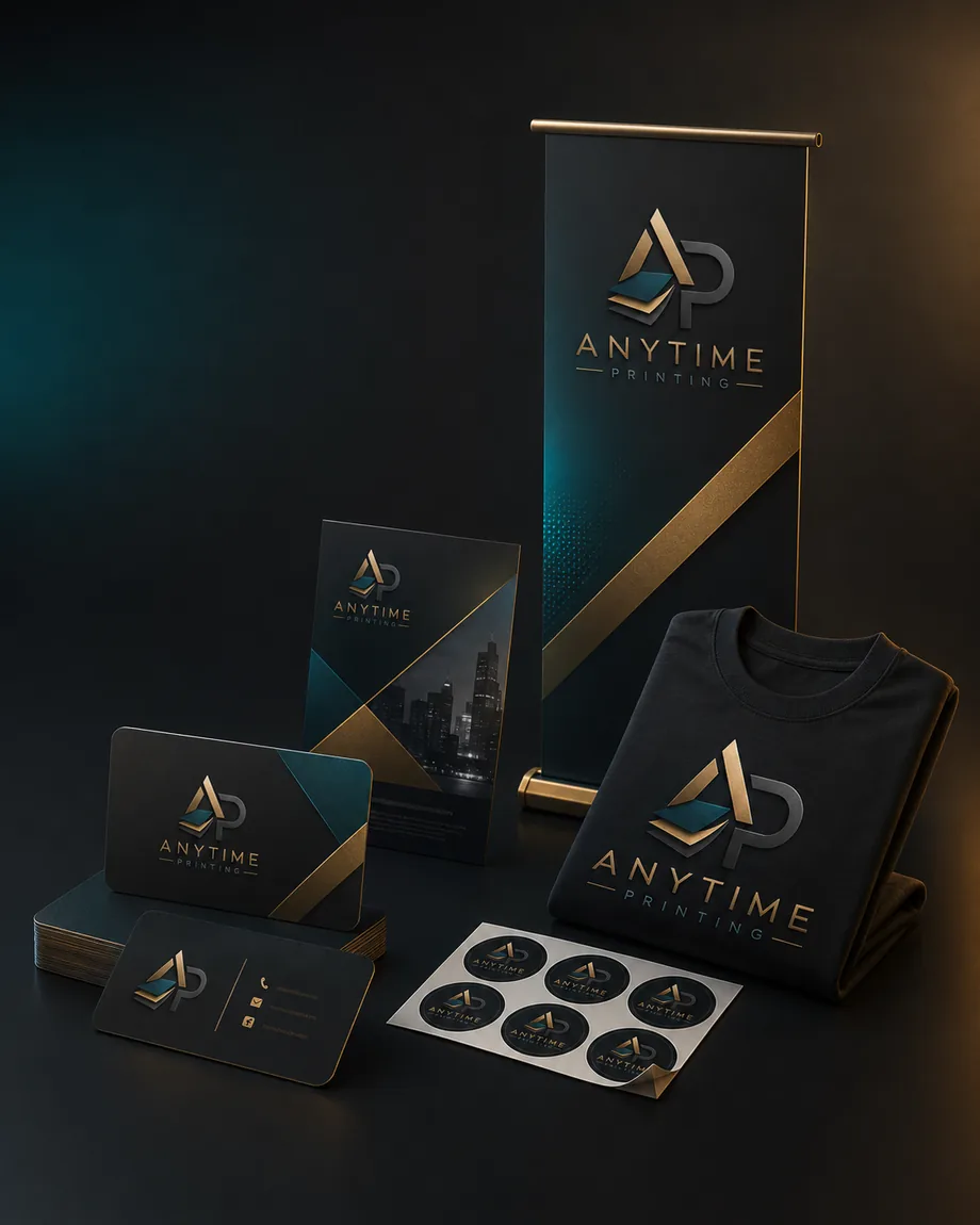 Premium business cards, stickers, banner and t-shirt printing showcase